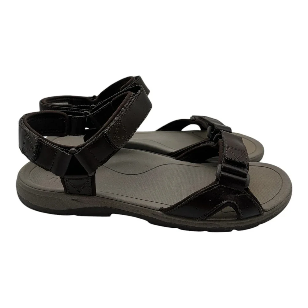 Vionic Canoe Leo Sandals Mens Size 13‎ Brown Leather Adjustable Backstrap